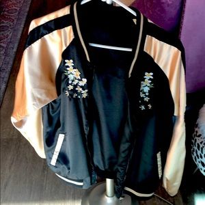 Gold and black satin bomber jacket with Crane